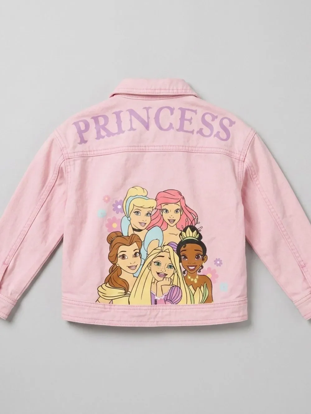 Disney Princess pink denim jacket with princess embroidery and graphic size 5